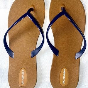 Women's Shoreline Flip Flop Sandals - Okabashi Toffee / Blue Size-9